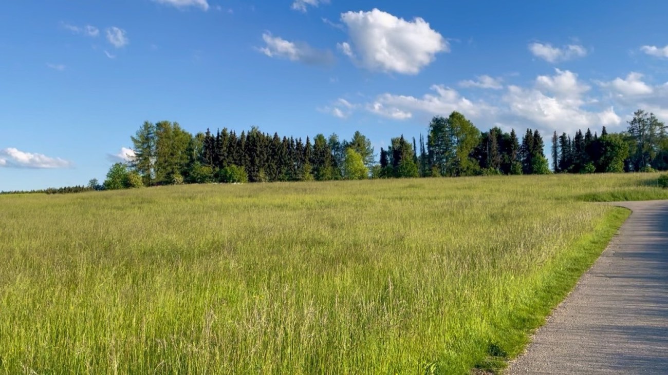 Weiter Blick über die offene Fläche unter weitem Himmel